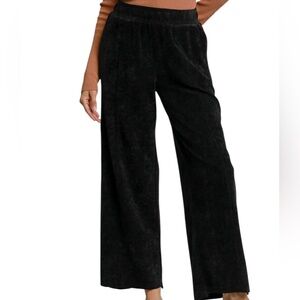 Umgee Soft Chenille Wide Leg Waistband Pants